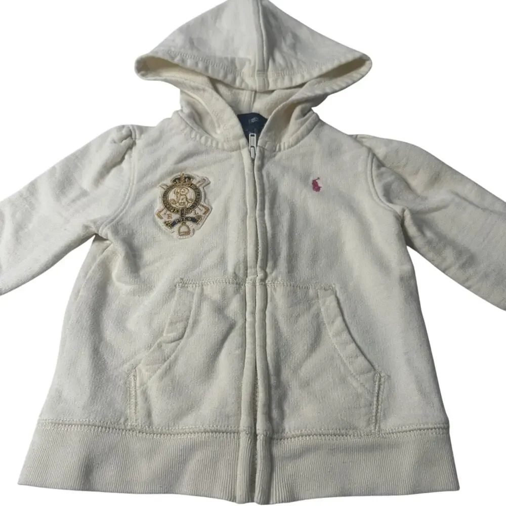 Ralph Lauren Baby Girls Cream Crest Zip Hoodie 12M Preppy Quiet Luxury